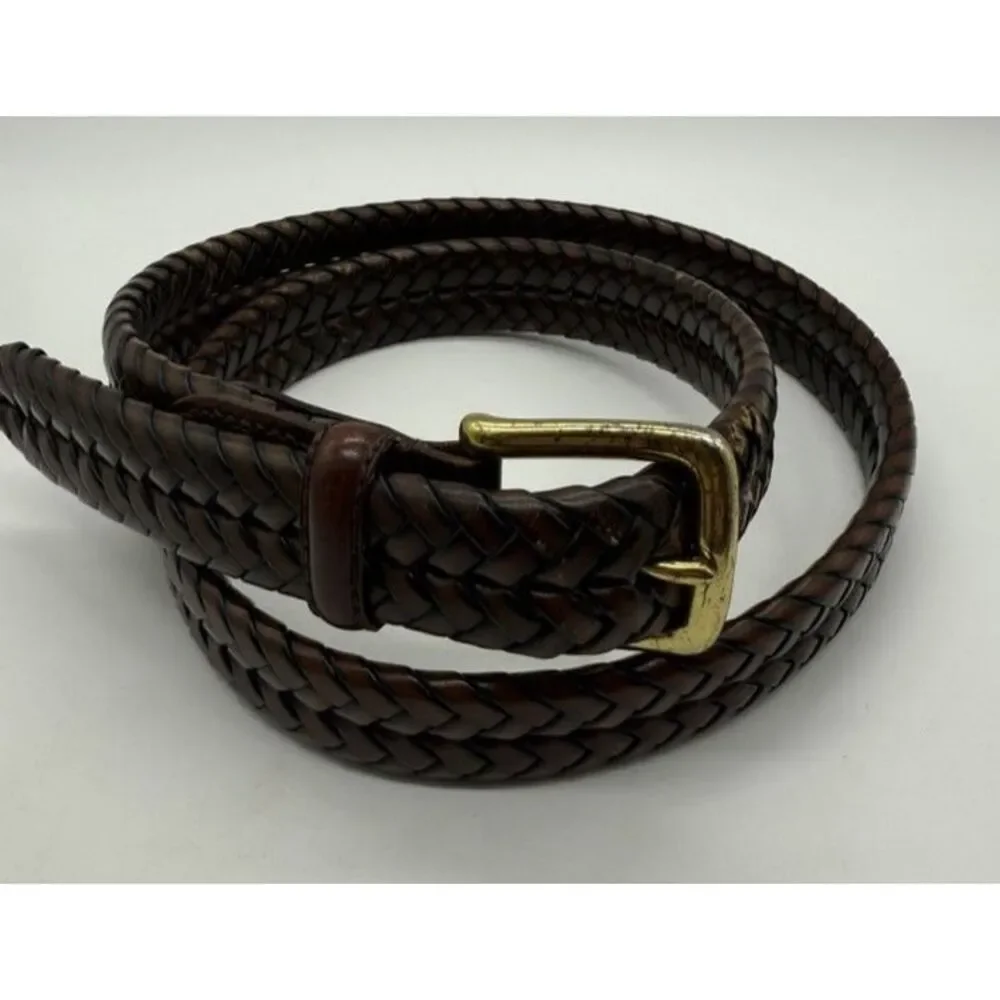 Fossil Belt Mens‎ 40 Braided Woven Leather Brass Buckle Casual Classic